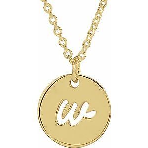 14k Yellow Gold Script Initial W Pendant Necklace 16-18"