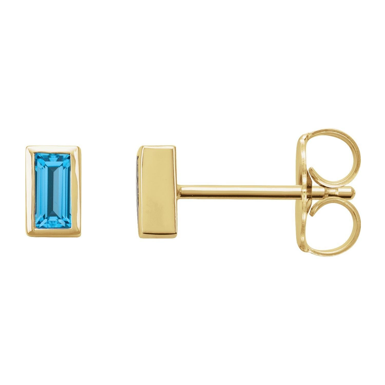 14k Yellow Gold Natural Swiss Blue Topaz Bezel-Set Stud Earrings