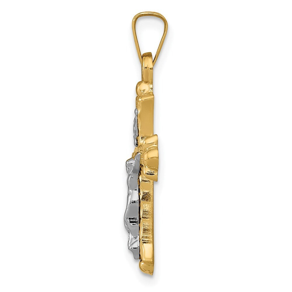 14k Two-tone Gold Polished INRI Crucifix Cross Pendant for Women