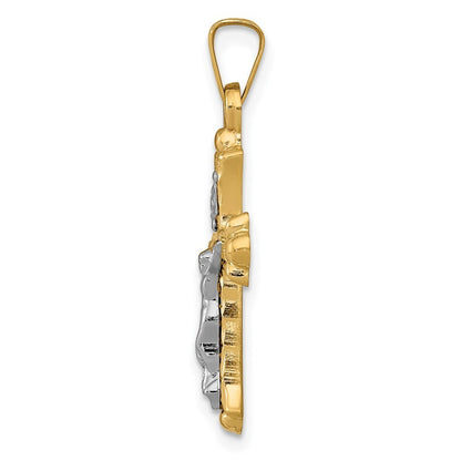 14k Two-tone Gold Polished INRI Crucifix Cross Pendant for Women