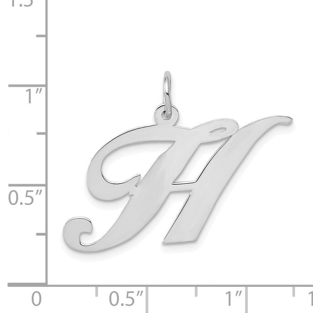 14k White Gold Large Fancy Script Letter H Initial Charm Pendant for Women