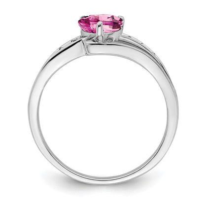 Sterling Silver Rhodium-plated Created Pink Sapphire and Diamond Ring Size 6
