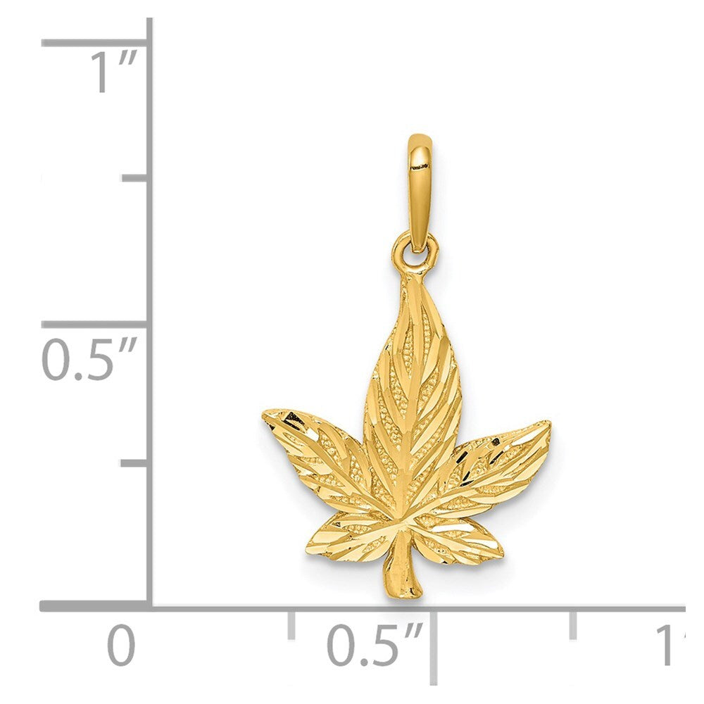 14k Yellow Gold Diamond-Cut Leaf Pendant for Women