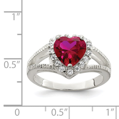 Sterling Silver Red Cubic Zirconia Heart Ring Size 8