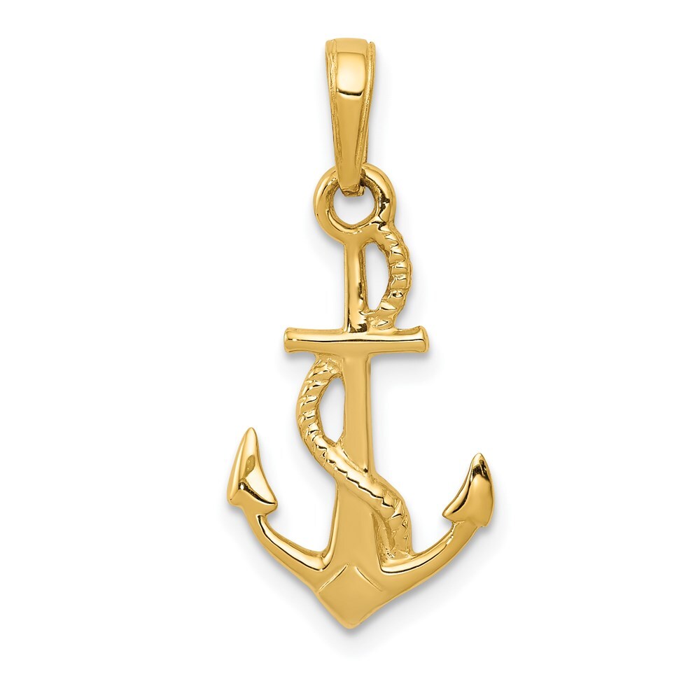 14k Yellow Gold Solid Polished 3-D Anchor Pendant for Women