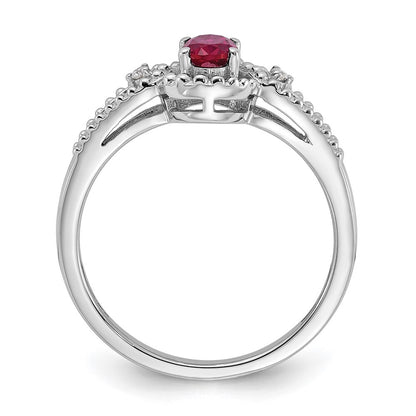 Sterling Silver Rhodium-plated Created Ruby & Diamond Ring