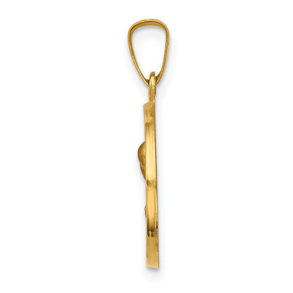 14k Yellow Gold Polished and Satin Sacred Heart of Mary Medal Hollow Pendant