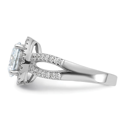 Sterling Silver Rhodium-plated Halo 8mm Center Cubic Zirconia Ring Size 7