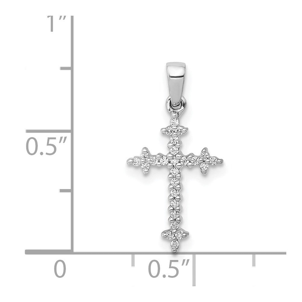 14k White Gold 1/10ct. Diamond Fleur e Lis Cross Pendant for Women