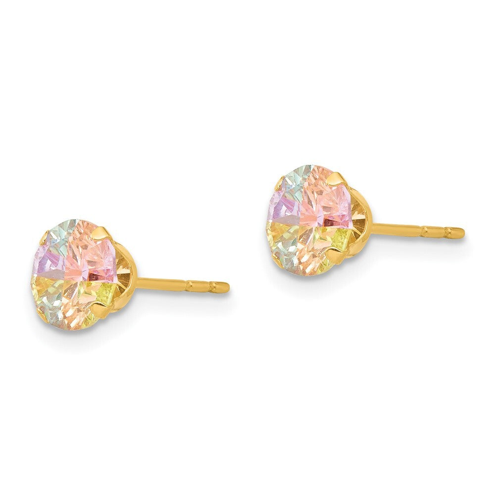 14k Yellow Gold Multi-color Cubic Zirconia 6mm Stud Earrings Gift for Women