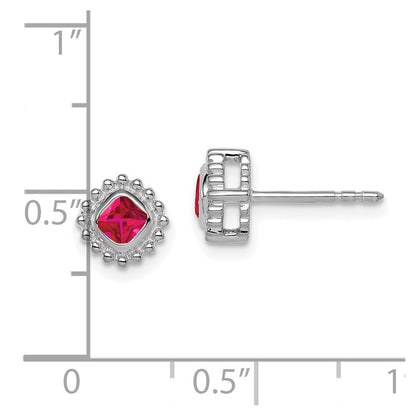 14k White Gold Cushion Ruby Stud Earrings