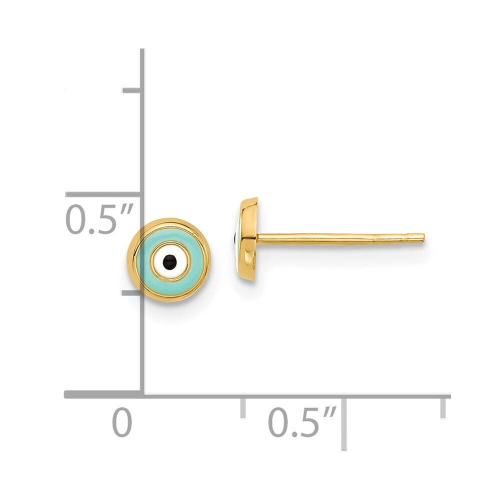 14k Yellow Gold Evil Eye Enamel Stud Earrings Gift for Women