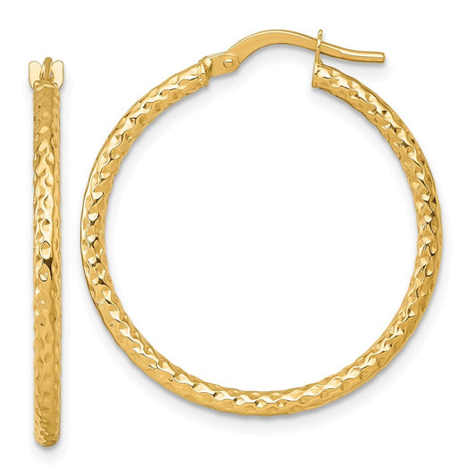 14k Yellow Gold Polished Diamond-cut Hoop Earrings Gift for Women