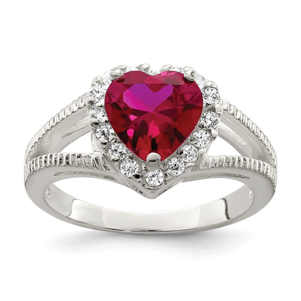 Sterling Silver Red Cubic Zirconia Heart Ring Size 6