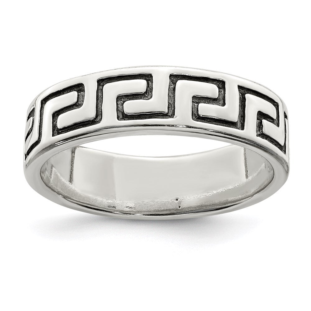 Sterling Silver Antiqued Greek Key Ring Size 11