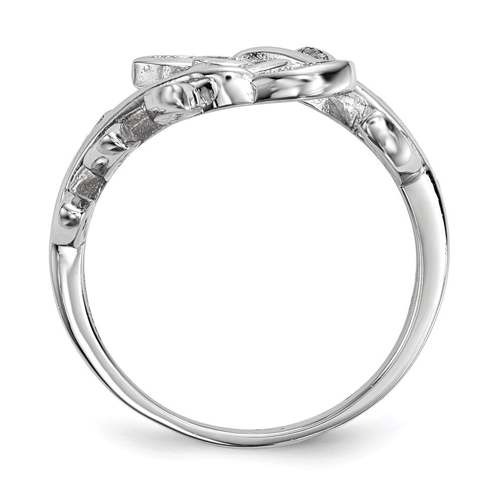 Sterling Silver Rhodium-plated Leaf Cubic Zirconia Ring Size 6