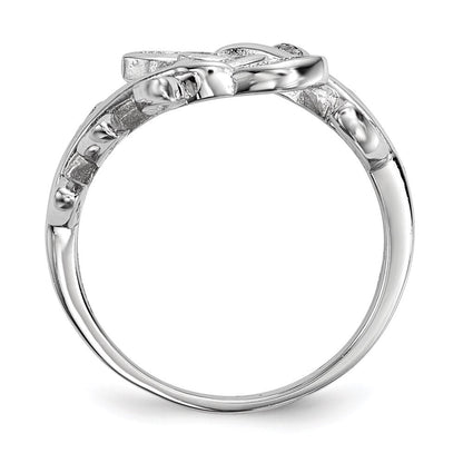Sterling Silver Rhodium-plated Leaf Cubic Zirconia Ring Size 6