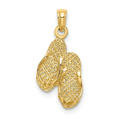 14k Yellow Gold 3D DESTIN, FLORIDA Double Flip-Flop Charm Pendant for Women