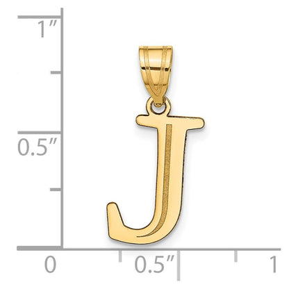 14k Yellow Gold Polished Etched Letter J Initial Pendant for Women
