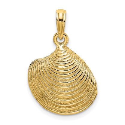 14k Yellow Gold Textured Clam Shell Charm Pendant for Women
