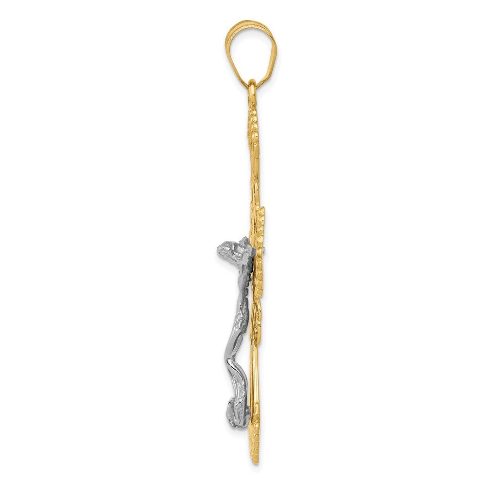 14k Two-tone Gold Diamond-cut Crucifix Pendant for Women