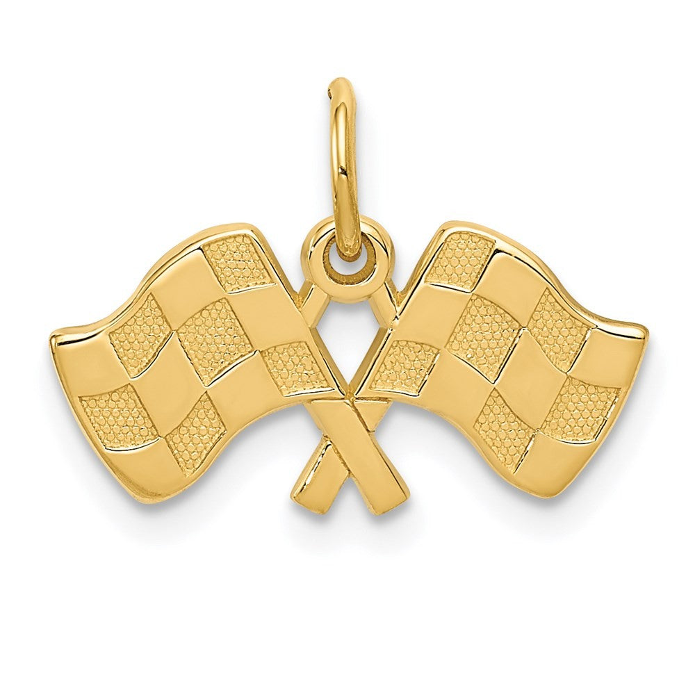 14k Yellow Gold Racing Flags Charm Pendant
