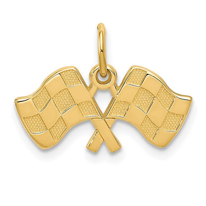 14k Yellow Gold Racing Flags Charm Pendant
