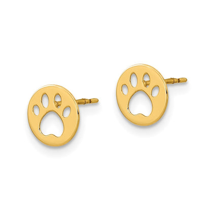14k Yellow Gold Kids Pawprint Earrings