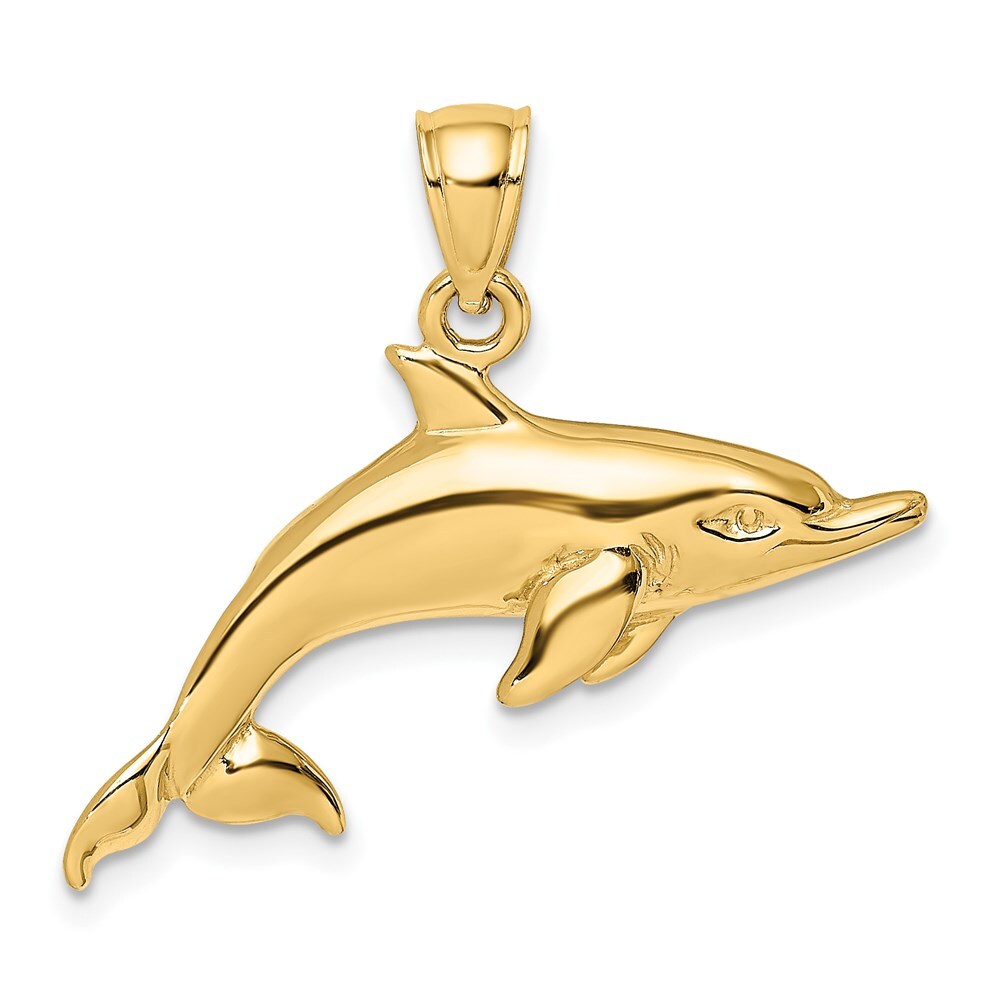 14k Yellow Gold Polished Swimming Dolphin Charm Pendant for Women