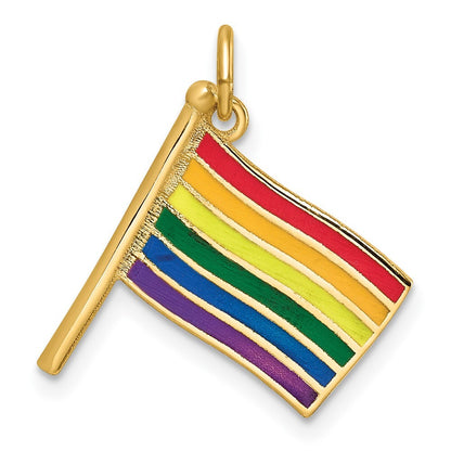 14k Yellow Gold Polished Enameled Rainbow Flying Flag Pendant for Women