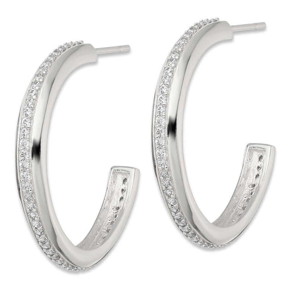 Sterling Silver Polished 26.5x3.5mm Cubic Zirconia Post C-Hoop Earrings