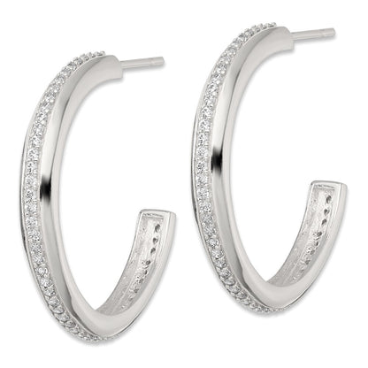 Sterling Silver Polished 26.5x3.5mm Cubic Zirconia Post C-Hoop Earrings