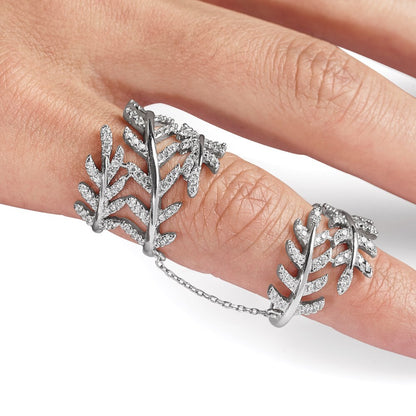 Sterling Silver Rhodium-plated Cubic Zirconia Leaf with Extender Ring Size 7