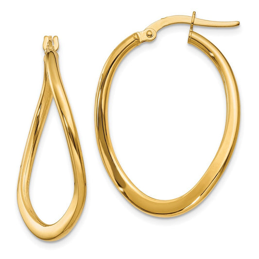 14k Yellow Gold 2mm Polished Tapered Twist Hoop Earrings Gift for Women