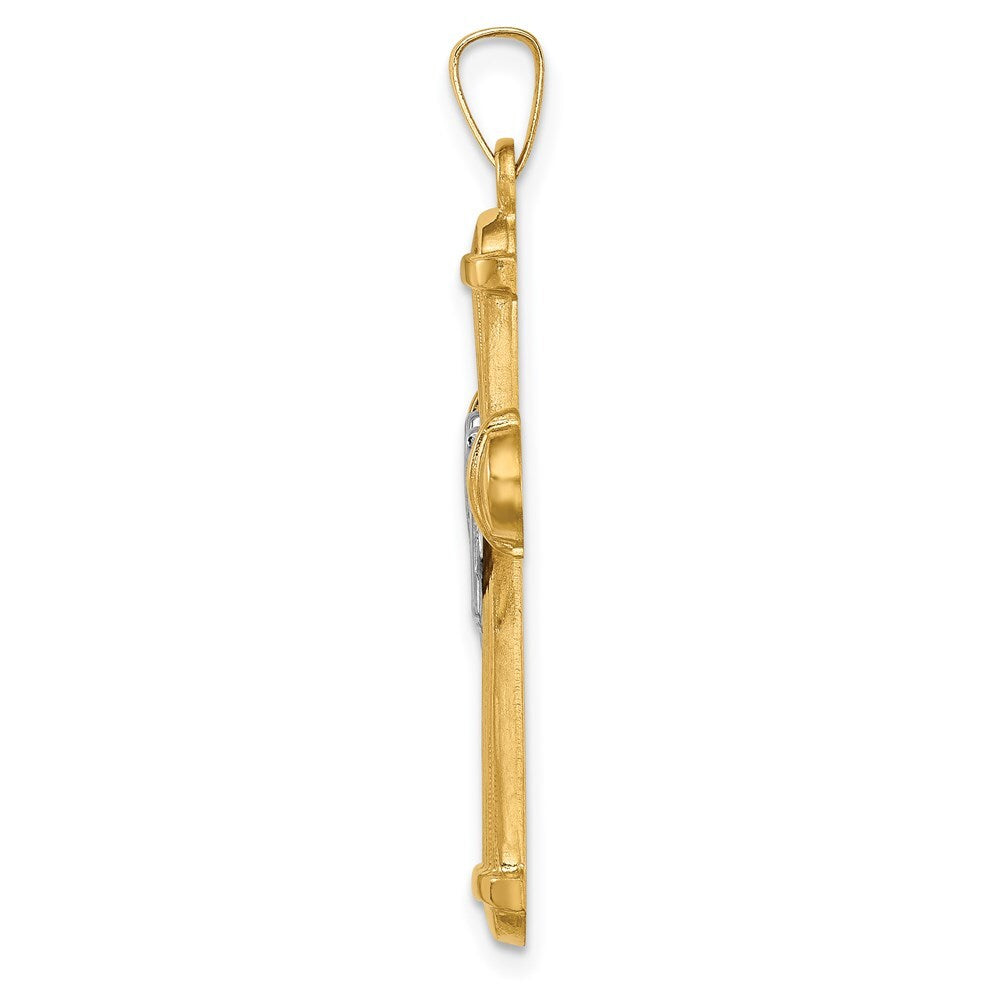 14k Two-tone Gold Hollow Polished Draped Cross Pendant for Women