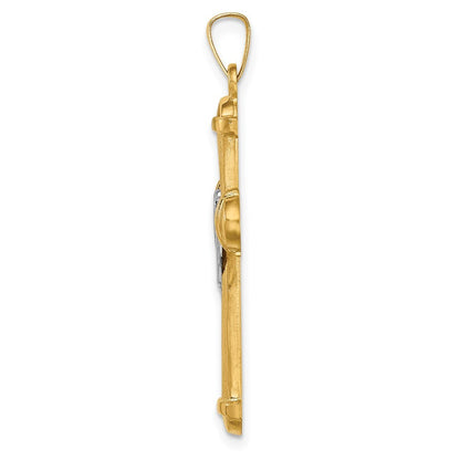 14k Two-tone Gold Hollow Polished Draped Cross Pendant for Women