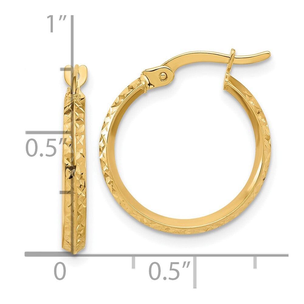 14k Yellow Gold Polished and Diamond-cut Knife Edge Hoop Earrings