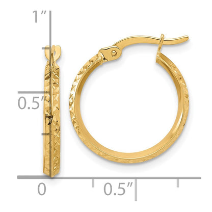 14k Yellow Gold Polished and Diamond-cut Knife Edge Hoop Earrings