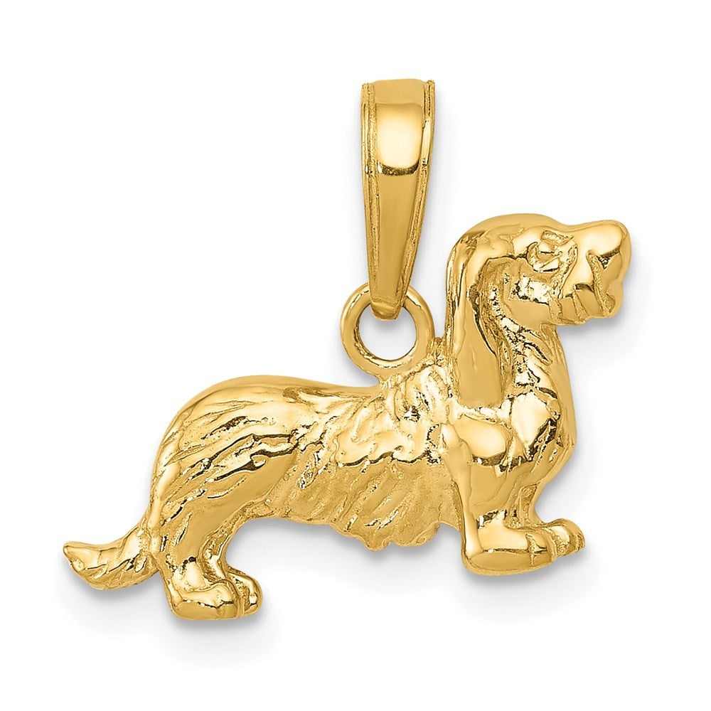 14k Yellow Gold Long-Haired Dachshund Dog Pendant