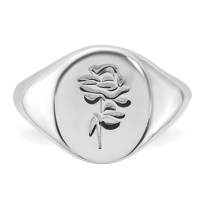 Sterling Silver Rhodium-plated Polished Rose Signet Ring Size 6
