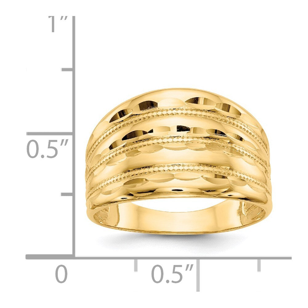 14K Yellow Gold Gold Polished Diamond-cut Four Ridge Fashion Dome Ring