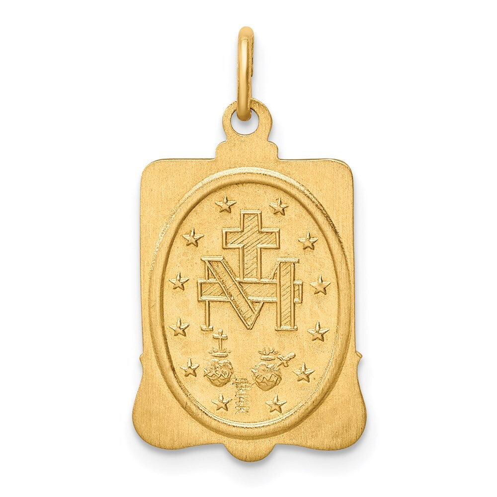 14k Yellow Gold Solid Polished/Satin Rectangle Framed Miraculous Medal Pendant