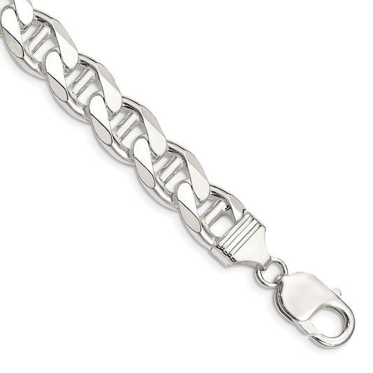 Sterling Silver 10.8mm Diamond-Cut Flat Anchor Curb Chain Bracelet