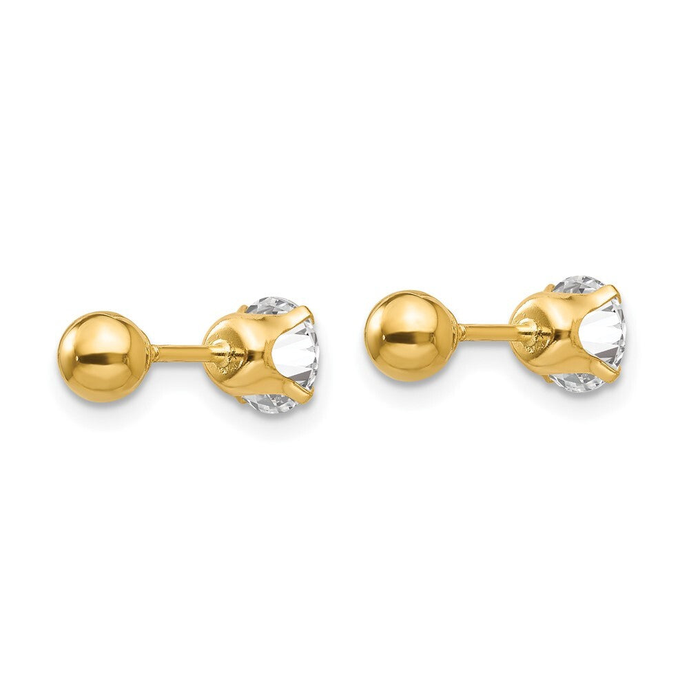14k Yellow Gold Polished Reversible 5mm Cubic Zirconia & Ball Stud Earrings