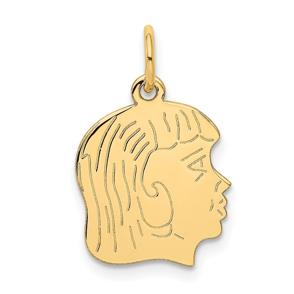 14k Yellow Gold .018 Depth Engravable Girl Head Charm Pendant for Women