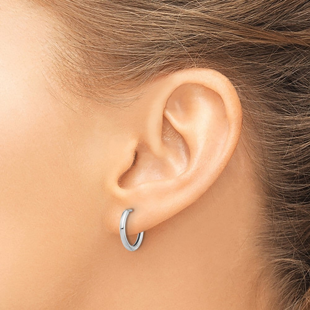 14K White Gold Polished Hinged Hoop Earrings Gift for Women