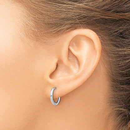 14K White Gold Polished Hinged Hoop Earrings Gift for Women
