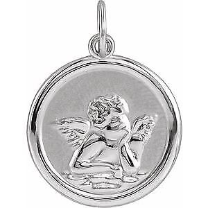 Sterling Silver 15 mm Round Cherub Angel Medal Gift for Women