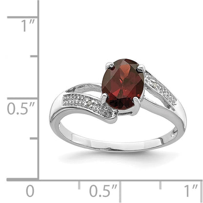 Sterling Silver Rhodium-plated Garnet & Diamond Ring Size 8