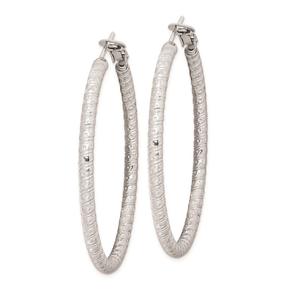 Sterling Silver Rhod-plated 3.25x50mm Omega Back Hoop Earrings